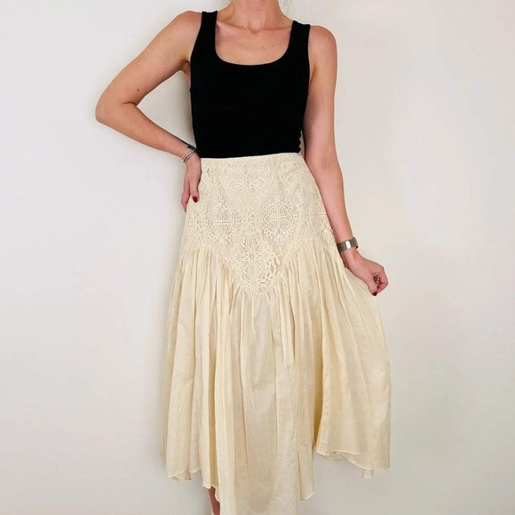 Parker Dresses & Skirts - Parker Ivory Sun Lace Yoke Flowy Skirt SK93091889Y Cream Boho Size 14 NEW